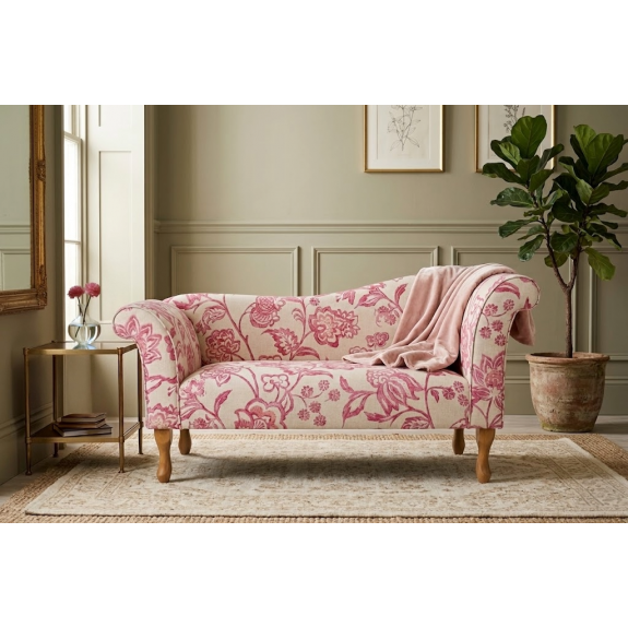 Designer Chaise Sofa in a Giardino Pink Eden Bloom Fabric