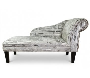 LUXE 52" Medium Chaise Longue in Venezia Black Geometric Maze Fabric