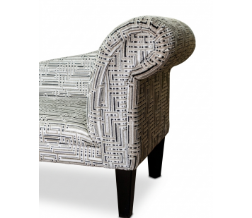 LUXE 52" Medium Chaise Longue in Venezia Black Geometric Maze Fabric