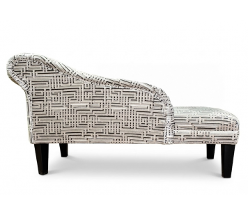 LUXE 52" Medium Chaise Longue in Venezia Black Geometric Maze Fabric