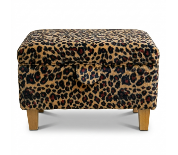 Storage Footstool Ottoman in Leopard Print Velboa Faux Fur Fabric