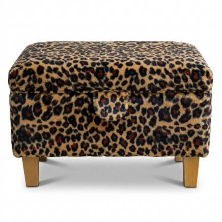 Storage Footstool Ottoman in Leopard Print Velboa Faux Fur Fabric