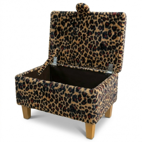 Storage Footstool Ottoman in Leopard Print Velboa Faux Fur Fabric