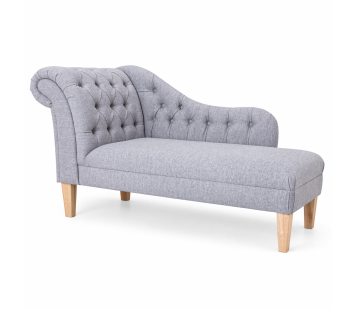 60" Large Deep Buttoned Chaise Longue in Aqua Clean Hove Grey Fabric