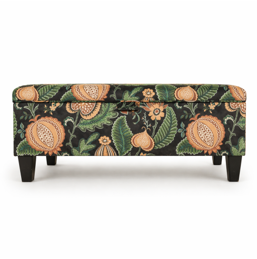 Clearance Storage Bench Stool in Cantaloupe Forest Fabric