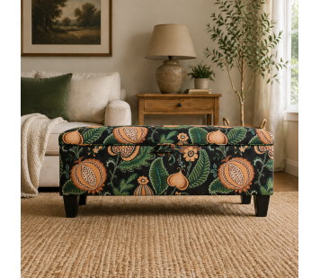 Clearance Storage Bench Stool in Cantaloupe Forest Fabric