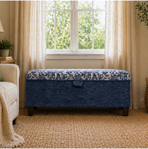 Clearance Storage Bench Stool in a Combination of Lusaka & Celadon Fabrics - Livestyle