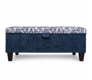 Clearance Storage Bench Stool in a Combination of Navy Lusaka & Celadon Fabrics