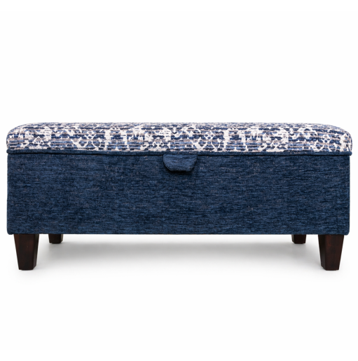Clearance Storage Bench Stool in a Combination of Navy Lusaka & Celadon Fabrics