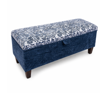 Clearance Storage Bench Stool in a Combination of Navy Lusaka & Celadon Fabrics