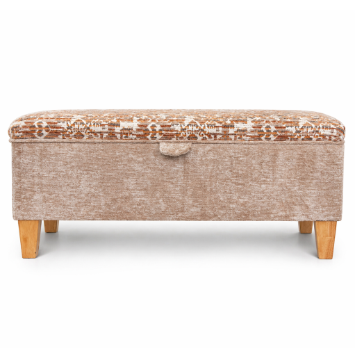 Clearance Storage Bench Stool in a Combination of Oat Lusaka & Celadon Fabrics