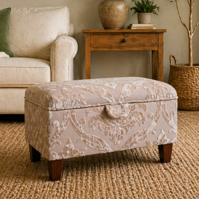 Clearance Storage Ottoman in a Premium Chenille Fabric