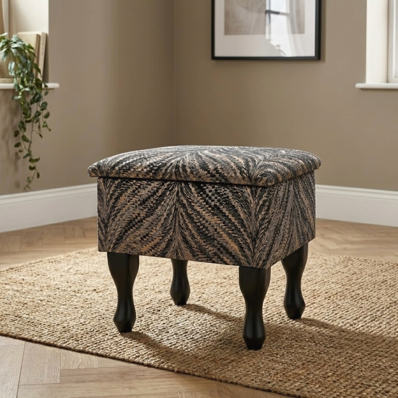 Clearance Small Dressing Table Stool in a Luxor Lava Charcoal Fabric