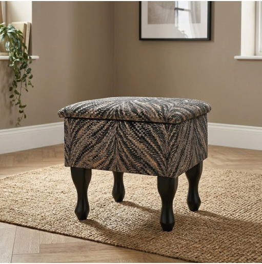 Clearance Small Dressing Table Stool in a Luxor Lava Charcoal Fabric