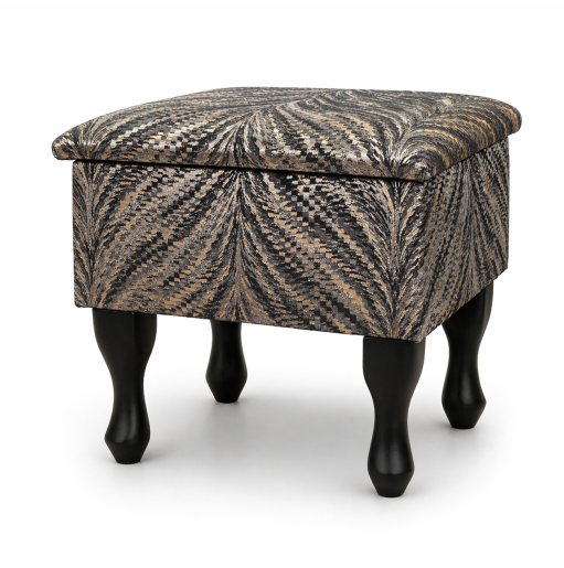 Clearance Small Dressing Table Stool in a Luxor Lava Charcoal Fabric