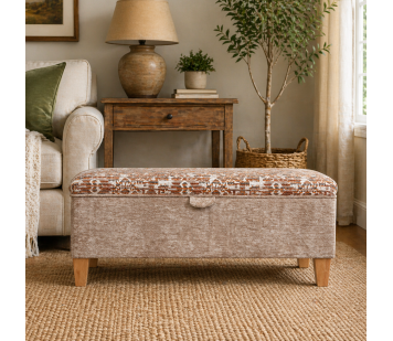 Clearance Storage Bench Stool in a Combination of Oat Lusaka & Celadon Fabrics