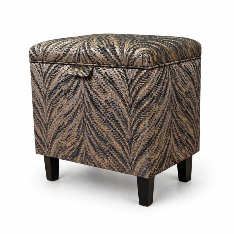 Clearance Tall Storage Ottoman Box in a Luxor Lava Charcoal Fabric
