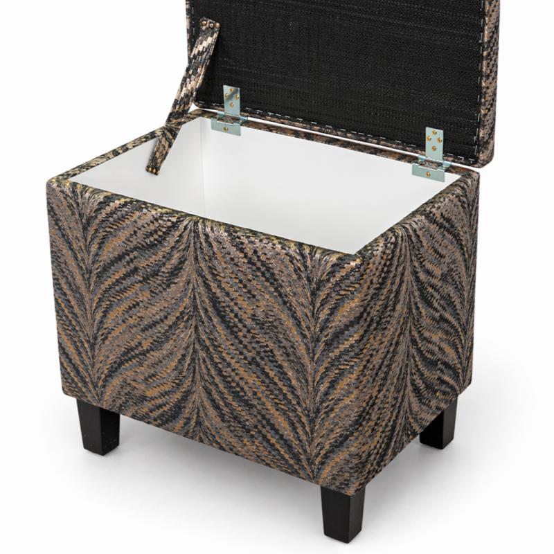 Clearance Tall Storage Ottoman Box in a Luxor Lava Charcoal Fabric