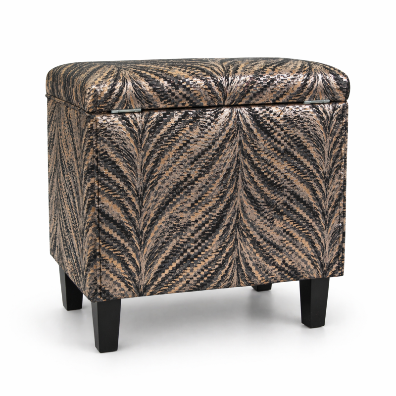 Clearance Tall Storage Ottoman Box in a Luxor Lava Charcoal Fabric