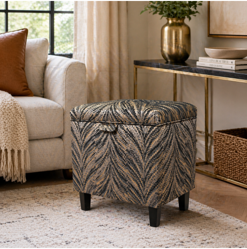 Clearance Tall Storage Ottoman Box in a Luxor Lava Charcoal Fabric