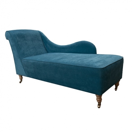 72" Monaco Chaise Longue in a Teal Danza Fabric with turned castor legs- DAN821