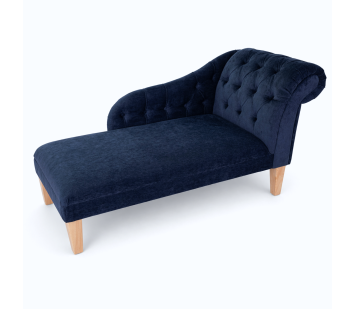 52" Medium Buttoned Chaise Longue in Aqua Clean Scala Navy Fabric
