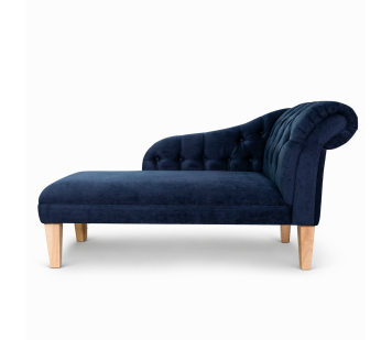 52" Medium Buttoned Chaise Longue in Aqua Clean Scala Navy Fabric