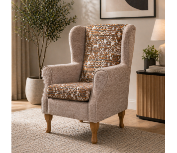 Clearance Standard Wingback Westoe Chair in a Combination of Oat Lusaka & Celadon Fabrics