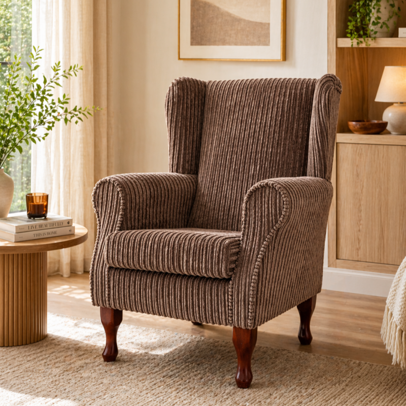 Clearance Standard Wingback Westoe Chair in Brown Jumbo Cord