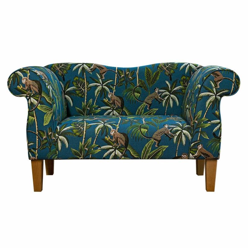 Small Chaise Sofa in Fryetts Monkey Teal Tropical Fabric | Beaumont