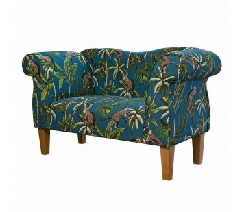 Small Chaise Sofa in Fryetts Monkey Teal Tropical Fabric | Beaumont