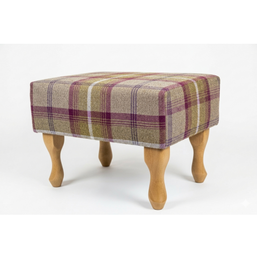 Clearance LUXE Small Footstool in Balmoral Heather Tartan Fabric