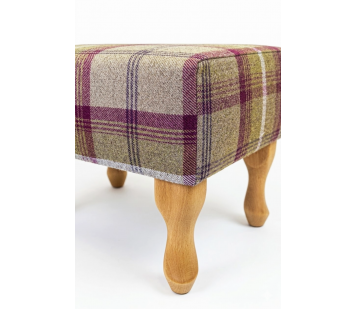 Clearance LUXE Small Footstool in Balmoral Heather Tartan Fabric