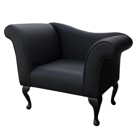 Designer Chaise Chair in a Black Faux Leather