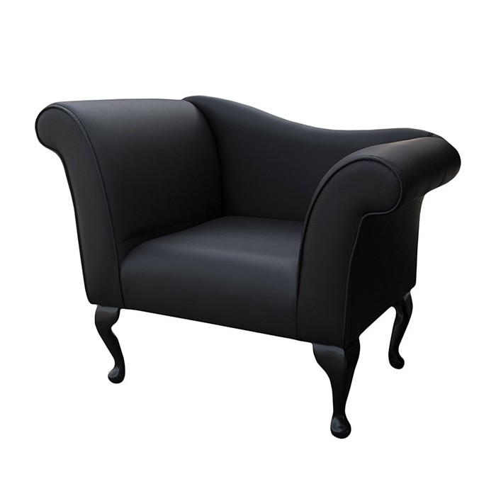 Designer Chaise Chair in a Black Faux Leather