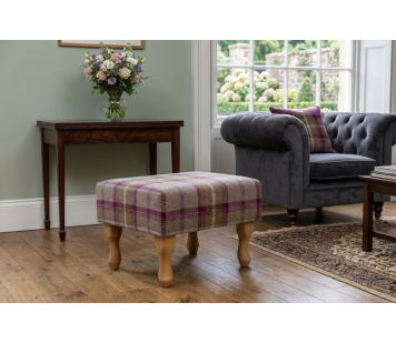 Clearance LUXE Small Footstool in Balmoral Heather Tartan Fabric