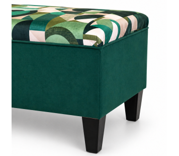 Clearance Storage Bench Stool in Green Geormetrica Velvet Fabric