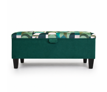Clearance Storage Bench Stool in Green Geormetrica Velvet Fabric