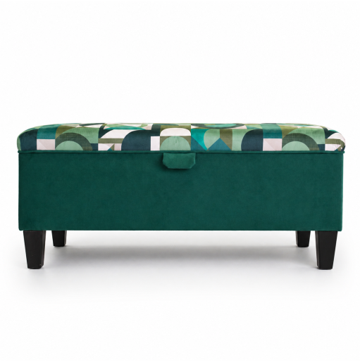 Clearance Storage Bench Stool in Green Geormetrica Velvet Fabric