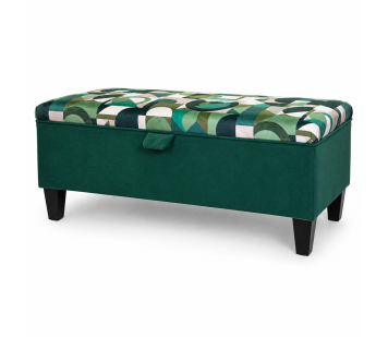 Clearance Storage Bench Stool in Green Geormetrica Velvet Fabric