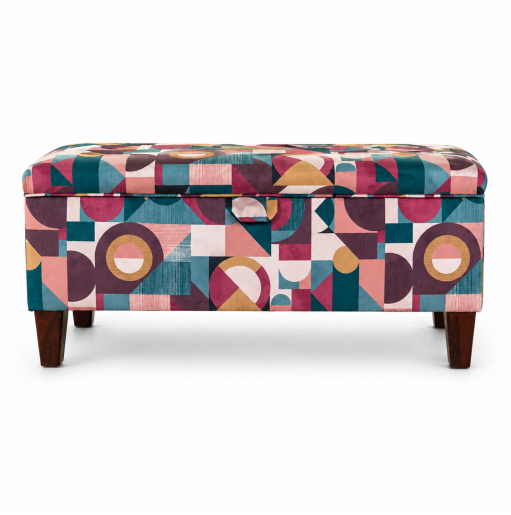 Clearance Storage Bench Stool in Purple Geormetrica Velvet Fabric