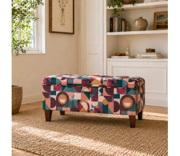 Clearance Storage Bench Stool in Purple Geormetrica Velvet Fabric