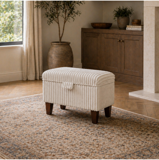 Clearance Storage Ottoman in a Beige Jumbo Cord Fabric