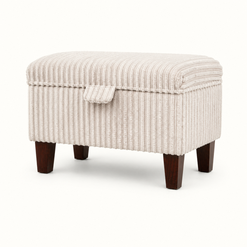 Clearance Storage Ottoman in a Beige Jumbo Cord Fabric Clearance Storage Ottoman in a Beige Jumbo Cord Fabric