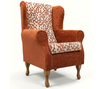 Clearance Standard Wingback Chair in a Combination Orange Padar & Celadon Fabrics