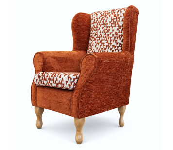 Clearance Standard Wingback Chair in a Combination Orange Padar & Celadon Fabrics