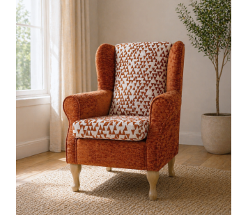Clearance Standard Wingback Chair in a Combination Orange Padar & Celadon Fabrics