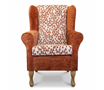 Clearance Standard Wingback Chair in a Combination Orange Padar & Celadon Fabrics