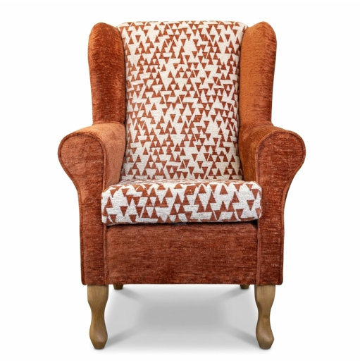 Clearance Standard Wingback Chair in a Combination Orange Padar & Celadon Fabrics
