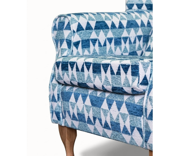 Clearance Standard Wingback Chair in a Blue Geometrical Chenille Fabric